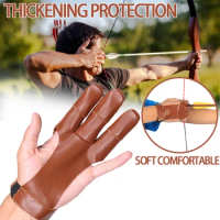 Archery Gloves Protective 3 Fingers Hand Leather Black Guard Glove for Recurve Compound Bow Shooting Crossbow Slingshot Hunting