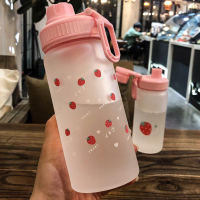 粉色少女草莓系列可愛大容量帶吸管耐熱防爆倒置不漏水手提玻璃杯