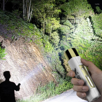 ไฟฉายแบบชาร์จ USB ไฟแฟลชกลางแจ้งที่สว่างเป็นพิเศษพร้อมแบตเตอรี่ด้านข้าง 18650 ไฟฉายตั้งแคมป์ ไฟตกปลา