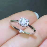 1.6 Gram 100% Real 18K White Gold Moissanite Ring for Office Woman 0.5ct VVS Grade D Color Moissanite Gold Ring