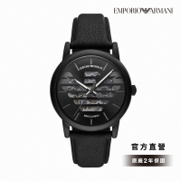 Emporio Armani Luigi 老鷹壓紋縷空時尚機械錶 黑色真皮錶帶 43MM AR60032