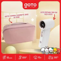 [Goto Paket Bundling 2 In 1] Kipas Angin Mini Portable + Tas Kosmetik Pouch Make Up WHITE