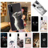 Soft TPU Phone Case For Samsung Galaxy S21 Ultra S20 FE 5G S10 Lite S8 S9 Plus S7 Cute Pink Black Cat Clear Silicone Cases Cover