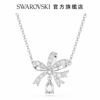 SWAROVSKI 施華洛世奇 Volta 項鏈蝴蝶結, 細碼, 白色, 鍍白金色