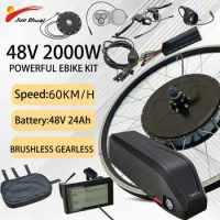 Electric Bike Conversion Kit with 24ah Battery 26-29 Inch 700C eBIKE Conversion Kit 48V 2000W Rear Gearless Hub Motor Wheel