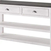 Monterey Solid Wood Sofa Console Table White with Grey Top