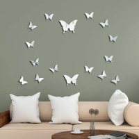 16pcs Butterfly acrylic mirror solid wall stickers living room children's room bedroom creative wall self-adhesive decoration