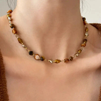 สินค้าดี  สินค้าแนะนำ Vintage Brown Natural Tiger Eye Stone Choker Necklace For Women 2025 New Trend