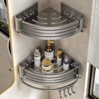 Bathroom Shower Corner Shelf with Towel Bar Hook Space Aluminum Shelf Without Drilling Shampoo Holder Bathroom Accessories