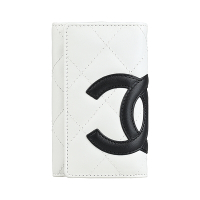 展示品CHANEL經典康朋系列菱格紋設計羊皮6鉤鑰匙包(白x黑x內裡桃紅)