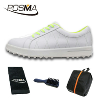 高爾夫球鞋 女款運動休閒鞋 無釘鞋 透氣防水  GSH033白 配POSMA鞋包 2合1清潔刷   高爾夫球毛巾