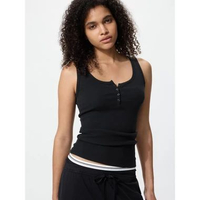 Uniqlo Henley Neck Sleeveless Top Tanktop Wanita 09 BLACK M