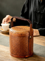 復古竹編提籃大號中式食盒竹收納盒禮盒茶具收納雙層點心籃茶餅盒