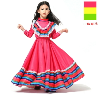 女童大裙擺連衣裙墨西哥傳統民族舞蹈服裝兒童表演出游戲服裝