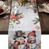 Christmas Poinsettia Berry Fir Eucalyptus Gift Pine Cones Home Decor Table Runner Wedding Decoration Tablecloth Kitchen Placemat