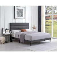 Upholstered Platform Bed Queen Size Metal Bed Frame with Headboard and Strong Wooden Slats,Non-Slip and Noise-Free