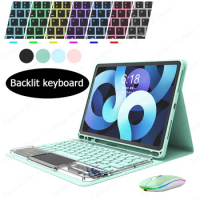For Galaxy Tab S6 Lite Case 10.4 P610/P615/P613/P619 RGB Backlit Touchpad Keyboard for Samsung Tab S6 Lite Keyboard Clear Style