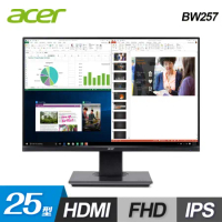 【福利品】Acer 25型 BW257 IPS 無邊框螢幕