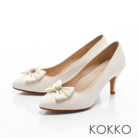 KOKKO-浪漫復古蕾絲手工蝴蝶結高跟鞋-白色