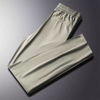 輕奢冰絲滑爽休閒褲男夏季薄款透氣男褲直筒鬆緊腰運動褲爸爸褲子