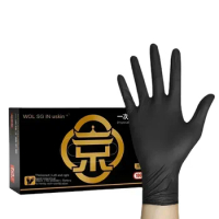 Ustin food-grade disposable black nitrile gloves catering kitchen household gloves industry without powder.