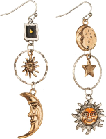 Vintage Sun Moon Star Dangle Earrings for Women Greek Mythology Asymmetric Drop Earrings (Gold)