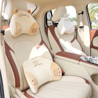 2024 New Cartoon Memory Foam Car Neck Pillow Seat Travel Headrest Cushion Universal Four Seasons Cute Neck Protector Accessories