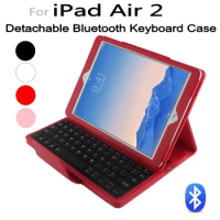 50pcs/Lot Wholesale DHL Shipping Detachable Wireless Bluetooth Keyboard+PU Leather Case Stand Cover For Apple iPad Air 2 iPad 6