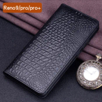 Reno9 Luxury Real Cowhide Lich Genuine Leather Flip Mobile Phone Cases For Oppo Reno 9 Pro Plus Shell Full Cover Pocket Bag Case