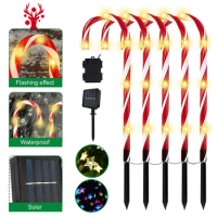 LED Lights Solar Powered Christmas Candy Cane party garden decoration outdoor home decor Solar rechargeable lamp nightlights