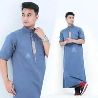 ZS - Jubah Reguler pria lengan pendek gamis pria jubah muslim pria dewasa bordir pendek hitam katun