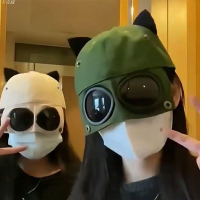 眼睛可愛耳朵飛行帽子二合一個性棒球帽墨鏡女鴨舌帽街頭防曬遮陽