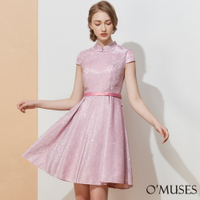 訂製款金蔥粉色旗袍短禮服(7-2047)