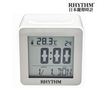 RHYTHM日本麗聲 簡約時尚LED夜燈液晶電子鬧鐘(簡約白)/7.2cm