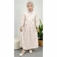 Gamis Anak Adeline Bahan Knit Bunga Rompi Resleting S Latte
