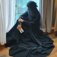 Khimar syari jumbo Jetblack / Jubah Jetblack renda tangan Zipper