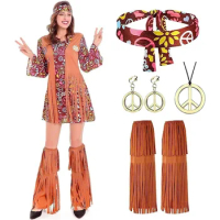 Halloween Disco Dress 70s 60s Hippie Cosplay Costume Set 70s DJ Dis Cos Outfits Women Suits Accessories for Women Men