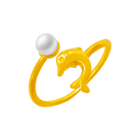 【葳絲姬金飾】9999純黃金戒指 珍珠海豚-0.48錢±5厘(活動戒圍)