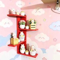 Rak Sudut Dinding Gantung Aesthetic Minimalis Merah Putih Kombinasi T65cmxL20cmxP35cm Hiasan Dekoras