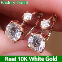 Custom Real 10K White Gold Hoop Earrings Women Square 0.5 1 2 3 Ct Round Moissanite Diamond Gift Wedding Anniversary Engagement