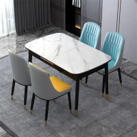 餐桌 巖板餐桌家用小戶型現代簡約實木餐桌椅組合長方形輕奢可伸縮餐桌-快速出貨