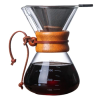 Pour Over Coffee Maker Reusable 400ml Borosilicate Glass Carafe Rust Resistant Stainless Steel Paperless Filter