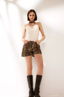 DeFacto Normal Bel Leopard Patterned Short Leg Gabardine Shorts F3100Ax25Hs