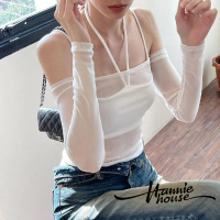 Hannie-เสื้อครอปแขนยาวเปิดไหล่สำหรับผู้หญิง