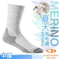 【紐西蘭 Icebreaker】女 美麗諾羊毛 Phd Hike+ 中筒避震登山健行襪/IBND15 灰白