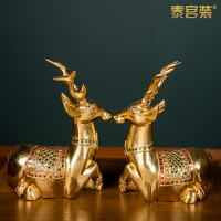 客廳玄關酒柜電視柜吉祥鹿擺件 小鹿家居飾品工藝品 木雕金鹿擺件