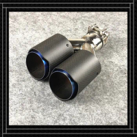 One Piece Car Styling Y Model Dual Matte + Blue Exhaust Pipe Car Universal Rear Tails Length 240MM For Akrapovic Muffler Tip