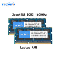 High Quality Tecmiyo Laptop Memory Ram 8GB ( 2X 4GB ) DDR3 1600MHz PC3-12800S 2RX8 SODIMM 1.5V Non-ECC Notebook Memoria - Blue