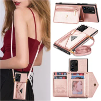 Crossbody Wallet for Samsung Galaxy S21 FE S24 S23 S22 Note 20 Plus Ultra A52 a52s A53 Case Card Holder Lanyard Strap Leather