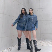 Atipashop - HELIA JACKET เสื้อเชิ๊ต แจ็คเก็ตยีนส์ ปักโลโก้